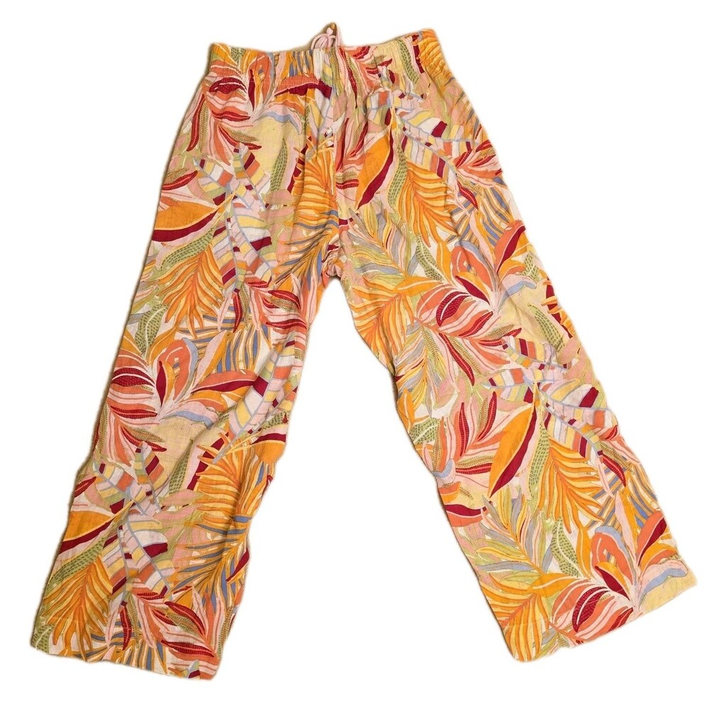 C&C California Women's Linen Wide Leg Palazzo Pants Tropical Print Size Medium - Picture 5 of 8
